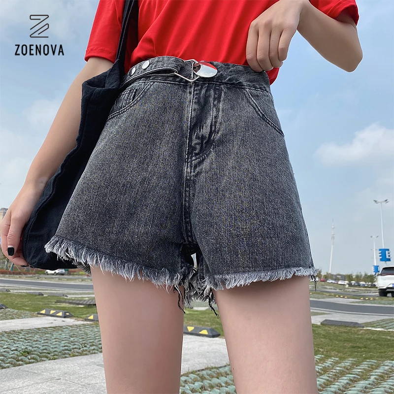 Short en Denim à taille ajustable et bord déchiré pour femme, tissu doux, Sexy, couleur unie, décontracté, tendance, Ins, tout-assorti, été