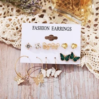 6 pcsset butterfly earrings for women fashion acrylic heart zircon geometric earrings charm earrings female jewelry wholesale