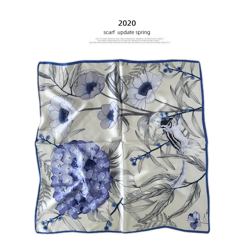 

New 2021 Fashion Bandana Luxury Scarves Women Brand 100% Real Silk Scarf Female Shawl High Quality Print Hijab Pashmina 65cm