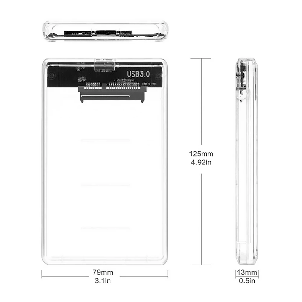 

2.5 inch Type-C to SATA Hard Drive Disk SSD HDD Transparent Mobile Enclosure Box HD Enclosure Super Speed for Windows