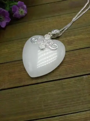 

LETSFUN Fine Jewelry China's Unique Fashion Natural White Jade Carved Heart Shape Pendant Necklace Free Shipping