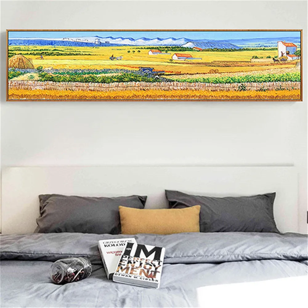 

Известная картина маслом Ван Гога ручная роспись золотой Осенний урожай пшеничное поле ферма холст живопись гостиная настенное искусство