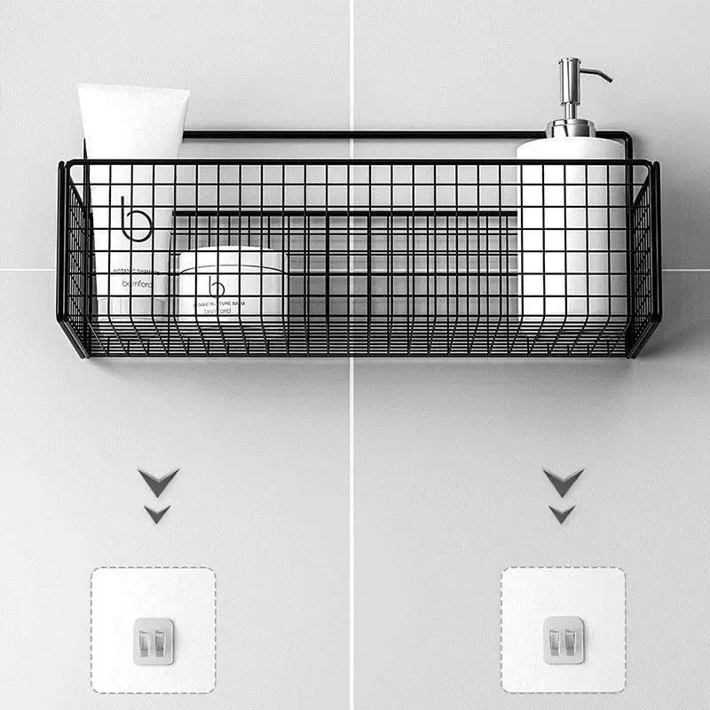 black wall mounted bathroom shelf shower shampoo rack toilet accessories kitchen free punch condiment storage basket free global shipping