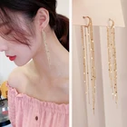 Винтажные кристалл, Длинная кисточка серьги в Корейском стиле женские, милые серьги-бабочки с геометрическим дизайном, Подарочная бижутерия