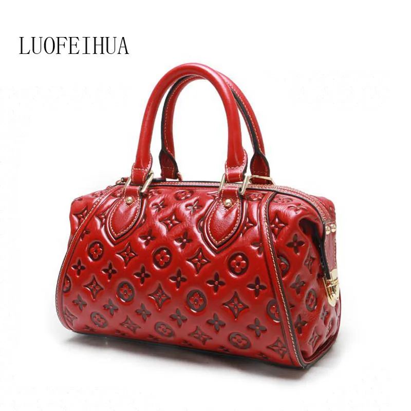 Genuine Leather women bags for 2019 new national wind layer leather handbag Embossed shoulder bag pillow | Багаж и сумки