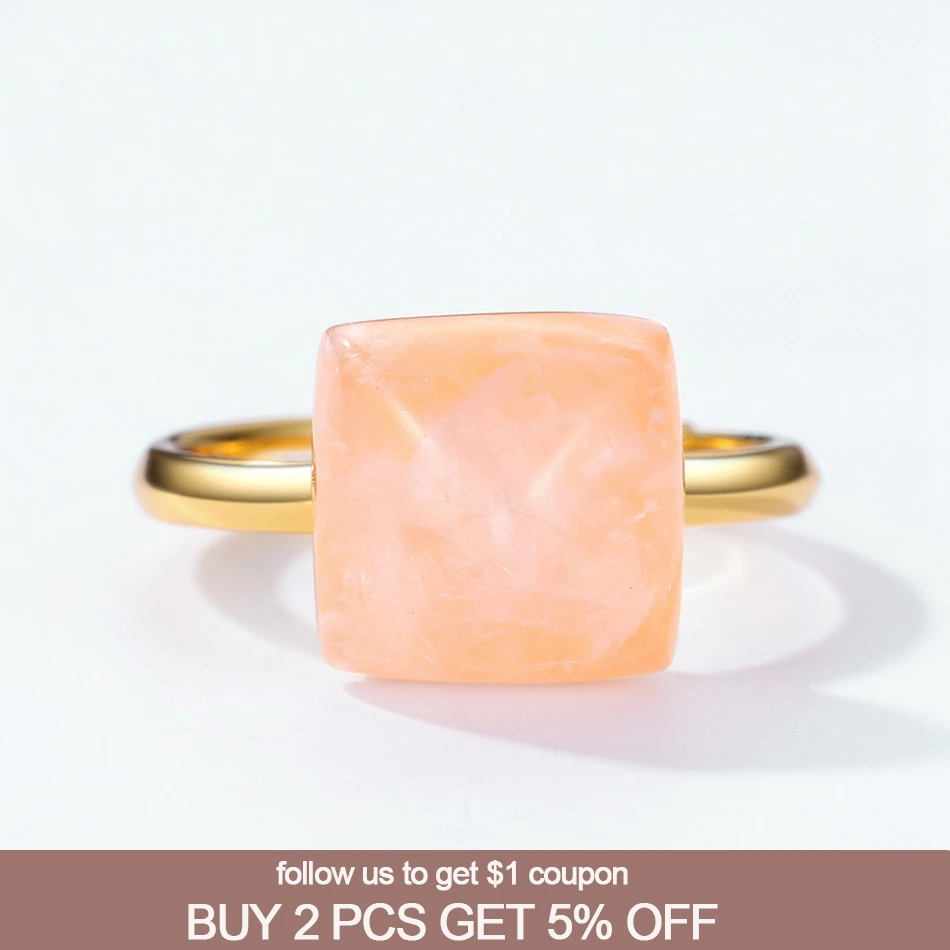 ALLNOEL Solid 925 Sterling Sliver Women's Ring Natural Flower Rose Quartz Real Gold Plated Adjustable Anniversary Fine Jewelry |