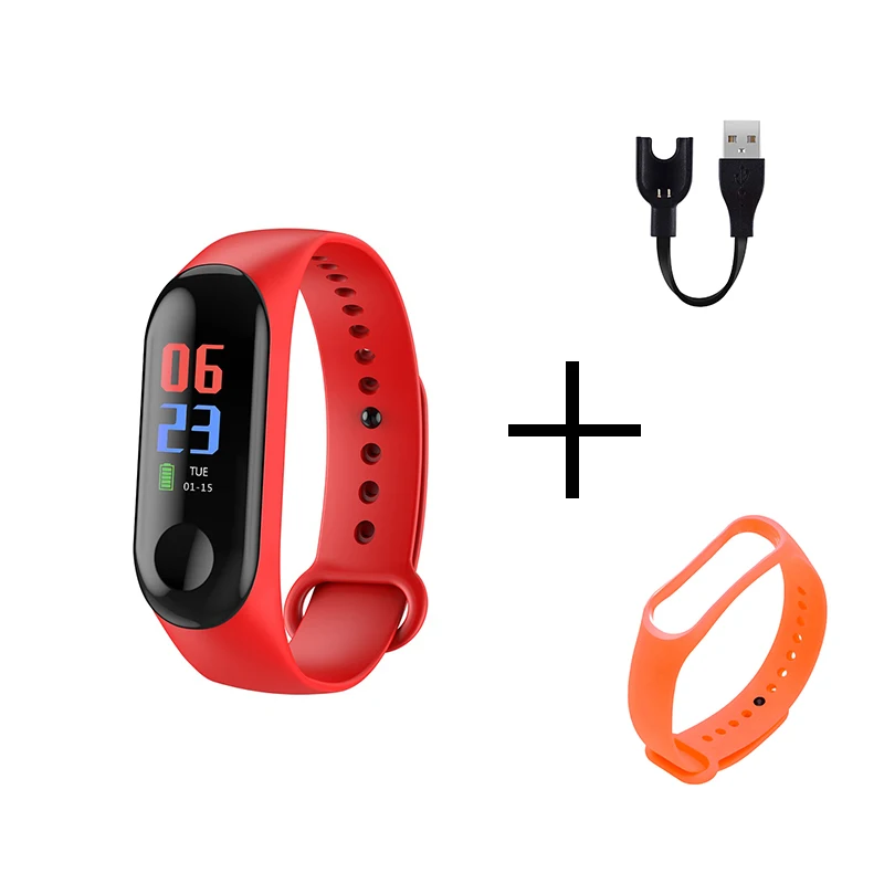 red orange M3 умный браслет с цветным экраном, пульсометр, спортивный фитнес-трекер, Bluetooth, мужской женский браслет, Android IOS - Цвет: red orange