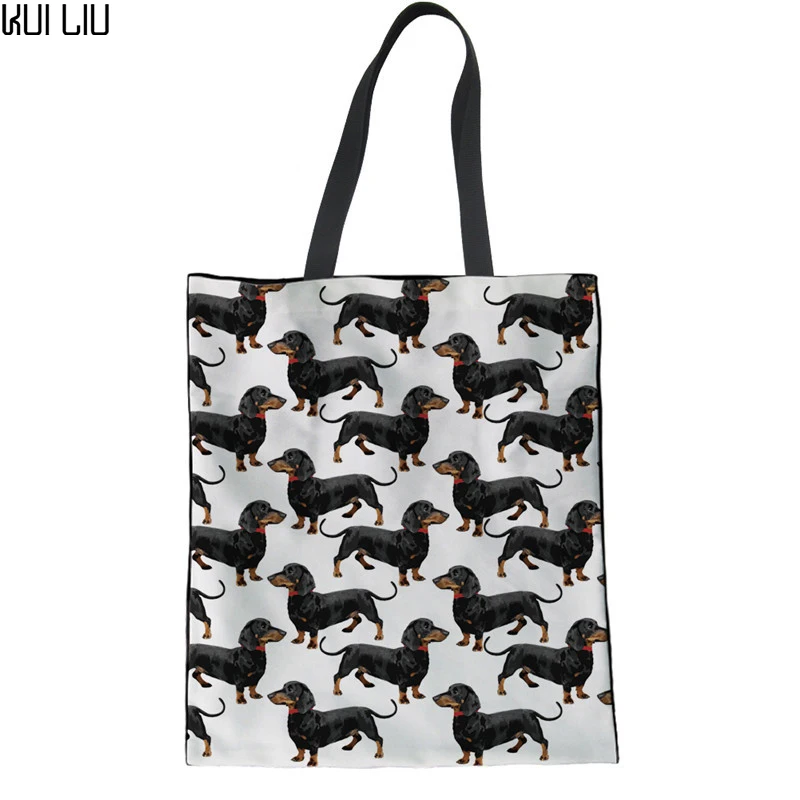 

Canvas Handbag Fashion Shoulder Bag for Teenager Girls Shopping Bag Cute Dachshunds Print Ladies Beach Bag Girl Daily Totes