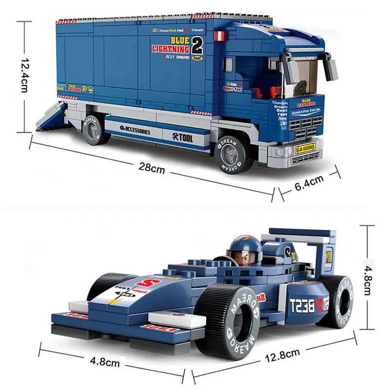 Конструктор Sluban New Formula 1 Transporter Racing F1 кубики MOC автомобильные фигурки игрушки для