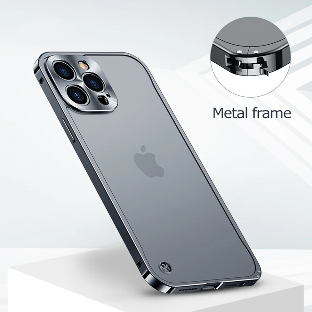 

New Luxury Metal Border Shockproof Phone Case For iPhone 11 12 13 14 Pro Max Matte Acrylic Back Plate Material Protection Cover