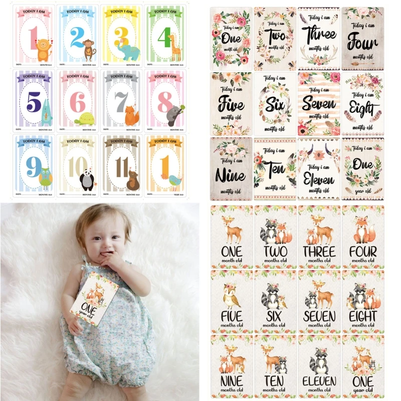 

12 Sheet Baby Monthly Milestone Cards Birth to 12 Months Photo Prop Moment Cards