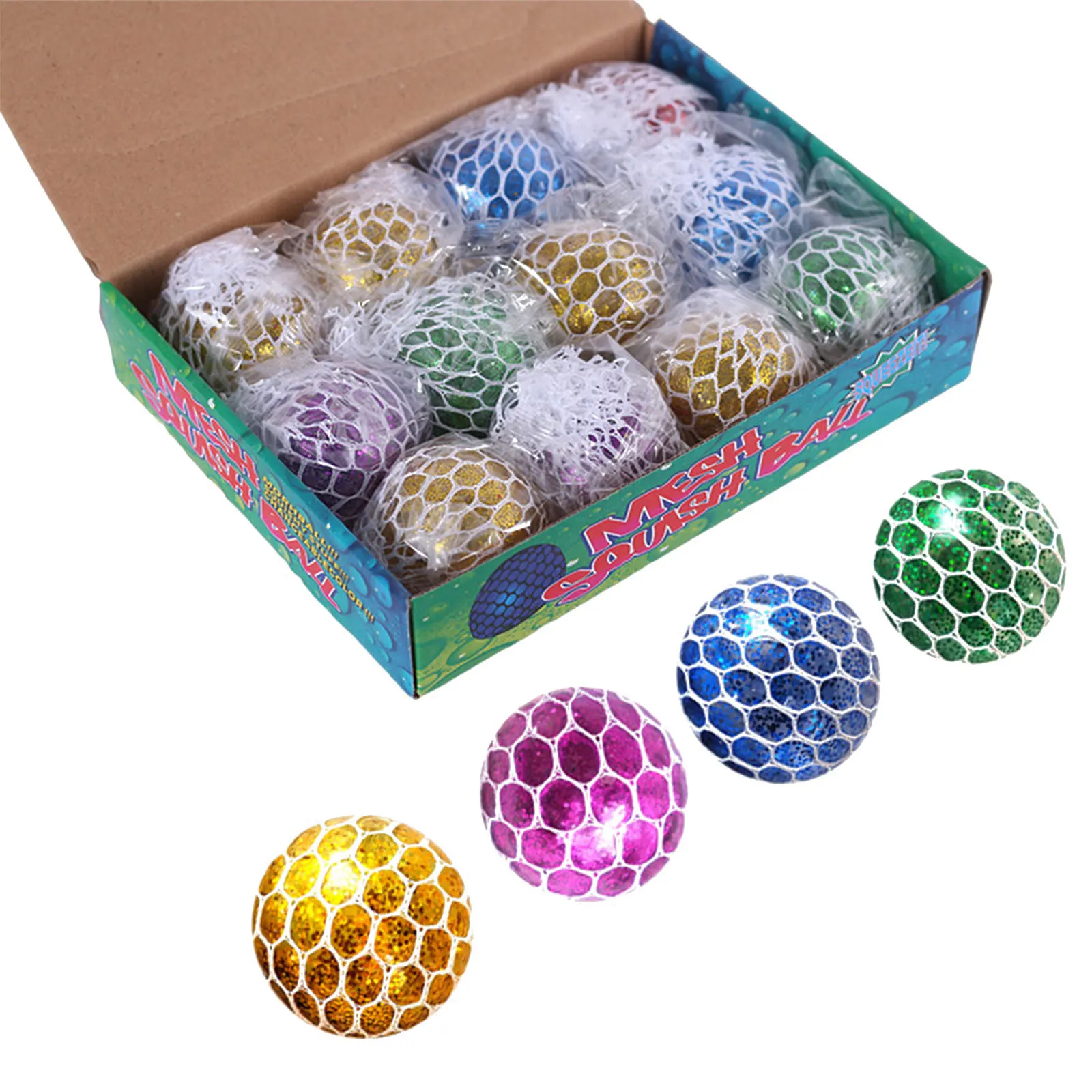 

12PC Vent Ball Toy Golden Powder Sensory Stress Relief Squeeze Soft Stretchy Accessory