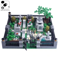 moc halloween cemetery building blocks ghost zombie figures accessories skeleton grass rose plant parts kids toys gifts