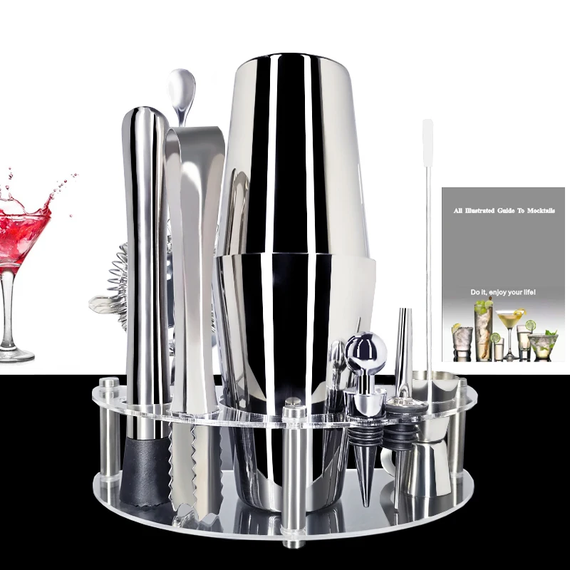 

Набор коктейльных шейкеров из нержавеющей стали, 450/600/750 мл, 1-12 шт., набор посуды для бармена, шейкер для мартини с подставкой и рецепт на напитки