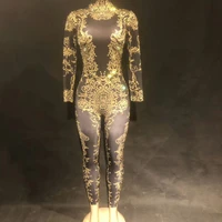 rhinestones jumpsuits women drag queen 2022 singer performance stage wear nightclub prom party costumes black spandex bodysuit