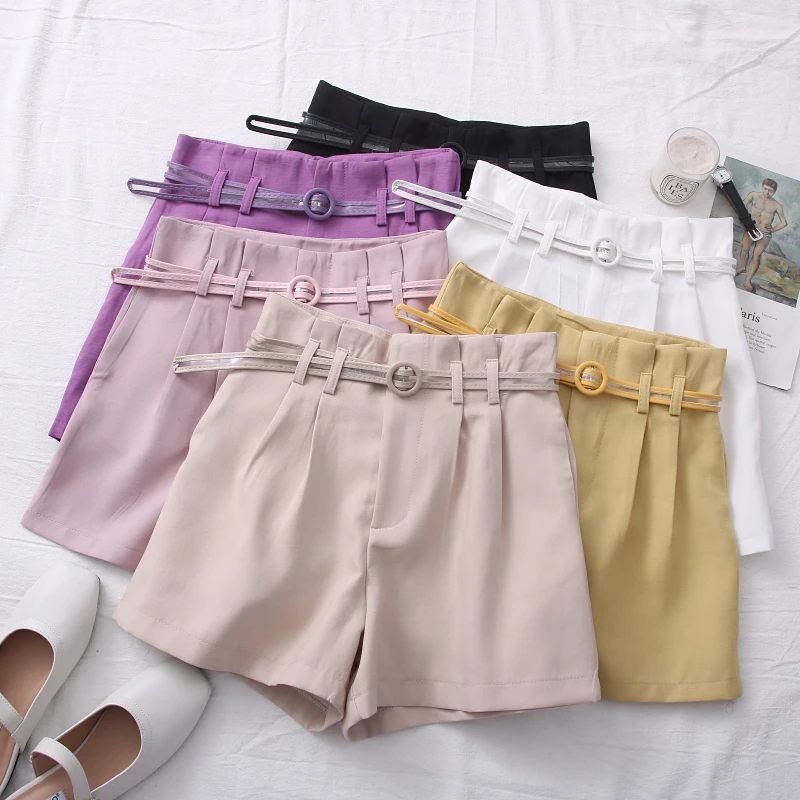 

2021 New Casual Comfortable Elegant Wild Shorts With Belt Women's Woolen Shorts Autumn Winter Slim Wide Leg A-line Shorts