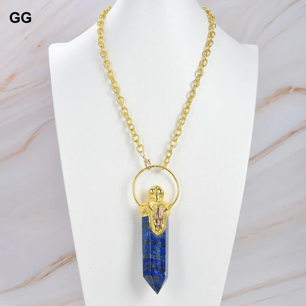 

GuaiGuai Jewelry Natural Blue Lapis Point Pendant Chain Necklace 19"