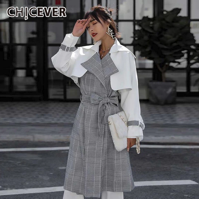 CHICEVER Корейская женская куртка на шнуровке с бантом воротник лацканами длинный