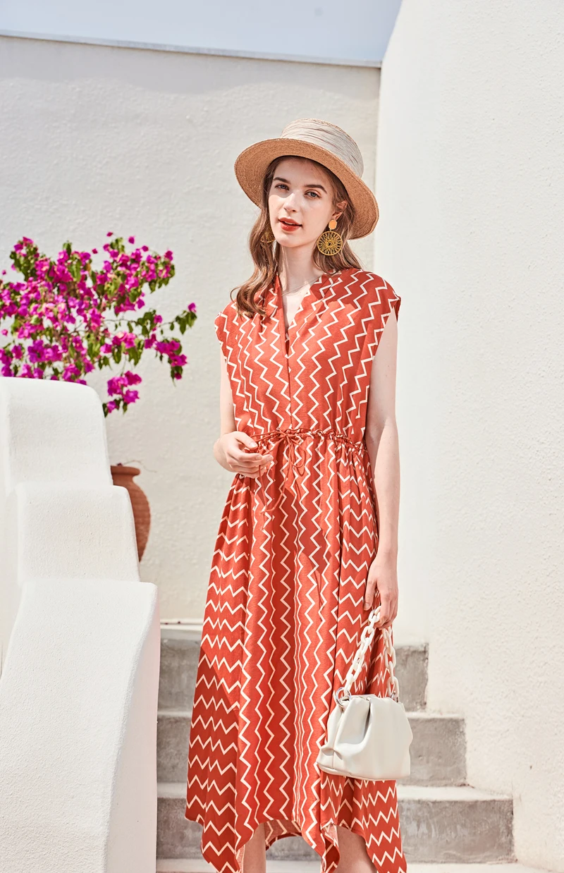 Женское модельное платье из 100% шелка асимметричное повседневное летнее с