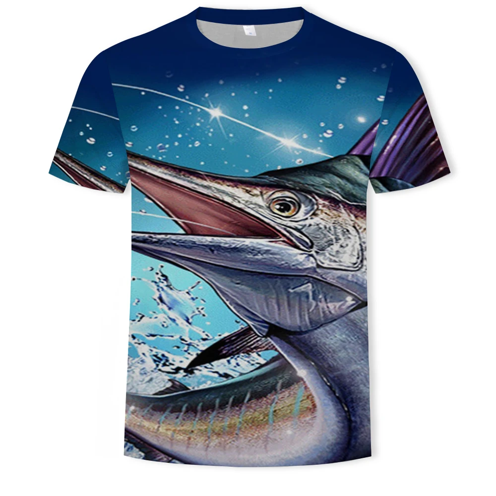 

3D printing men and women all-match net red T-shirt outdoor leisure animal fish summer super fire trend O-neck short-sleeved