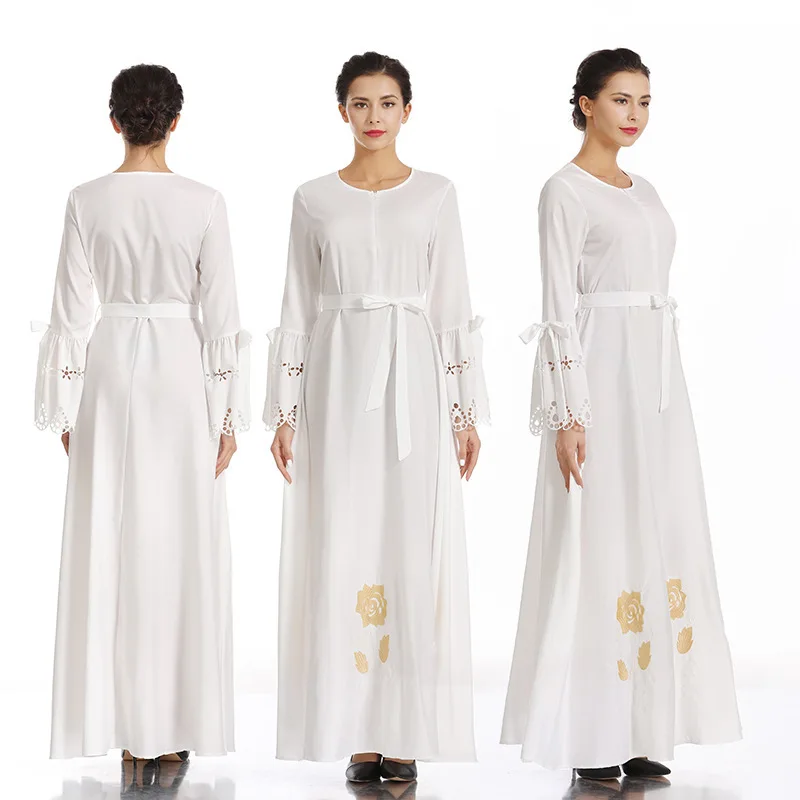 Арабские платья A-образной формы с длинными платье Для женщин мусульманский со