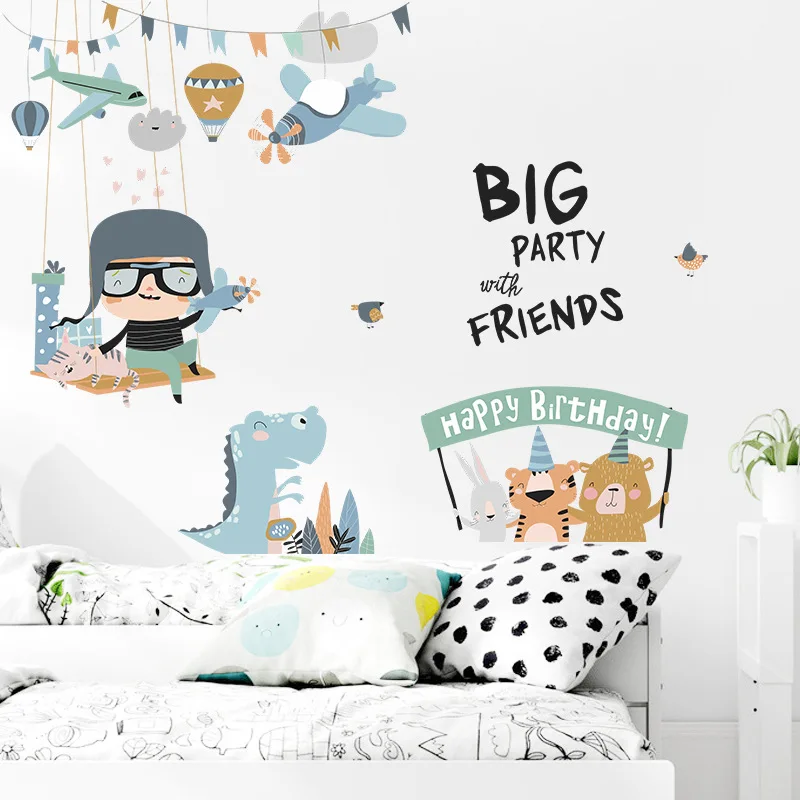 Золлор мультфильм животных качели детские английские буквы стикер стены спальня