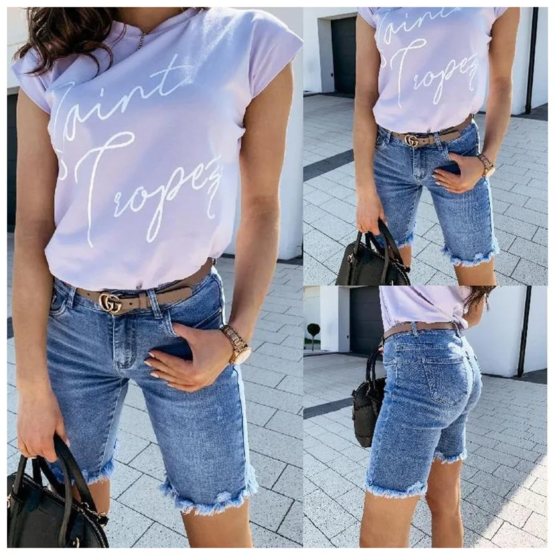 Женские джинсовые шорты бермуды повседневные Прямые из денима с высокой талией