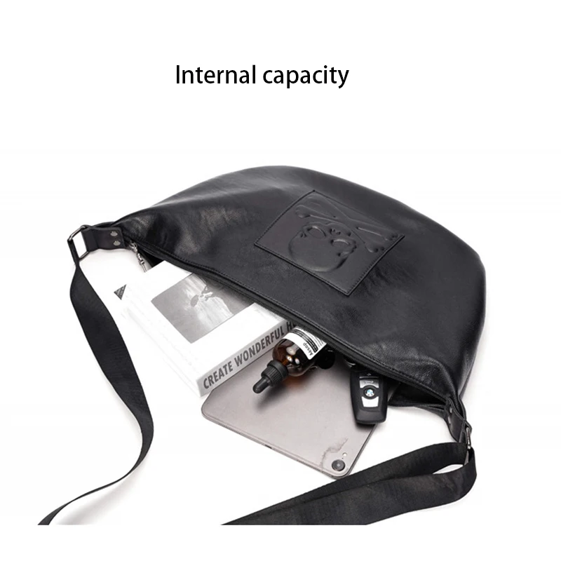 Mihaivina Chest Bag For Men Skull Black Leather Belt Bag Unisex Shoulder Messenger Bags Trendy Women Travel Phone Crossbody Bags