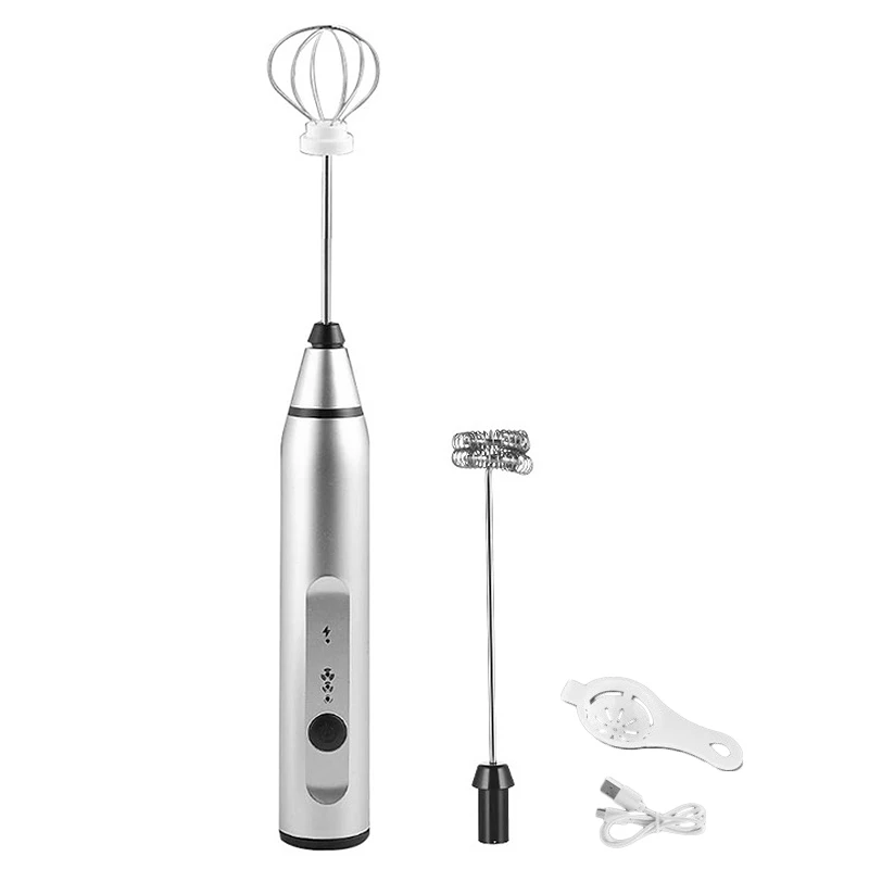 

Rechargeable Milk Frother Handheld Electric Foam Maker 3 Speed Stainless Whisk (Silver Color)