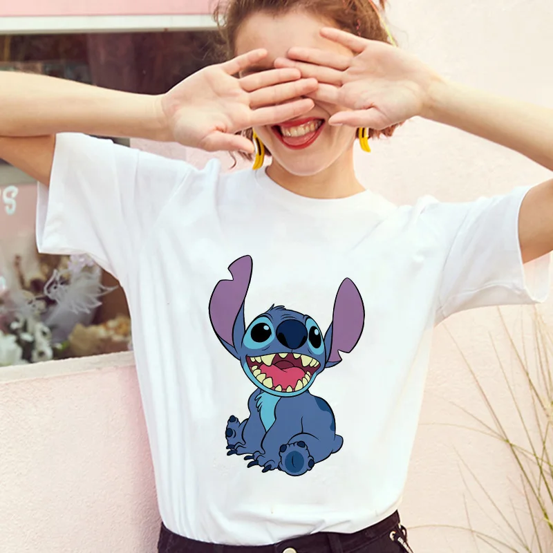 Showtly тематика «Лило и Стич» Harajuku Kawaii футболки для девочек приключенческий комедийный мультфильм женский Vacay режим печатных Повседневное футболка милый