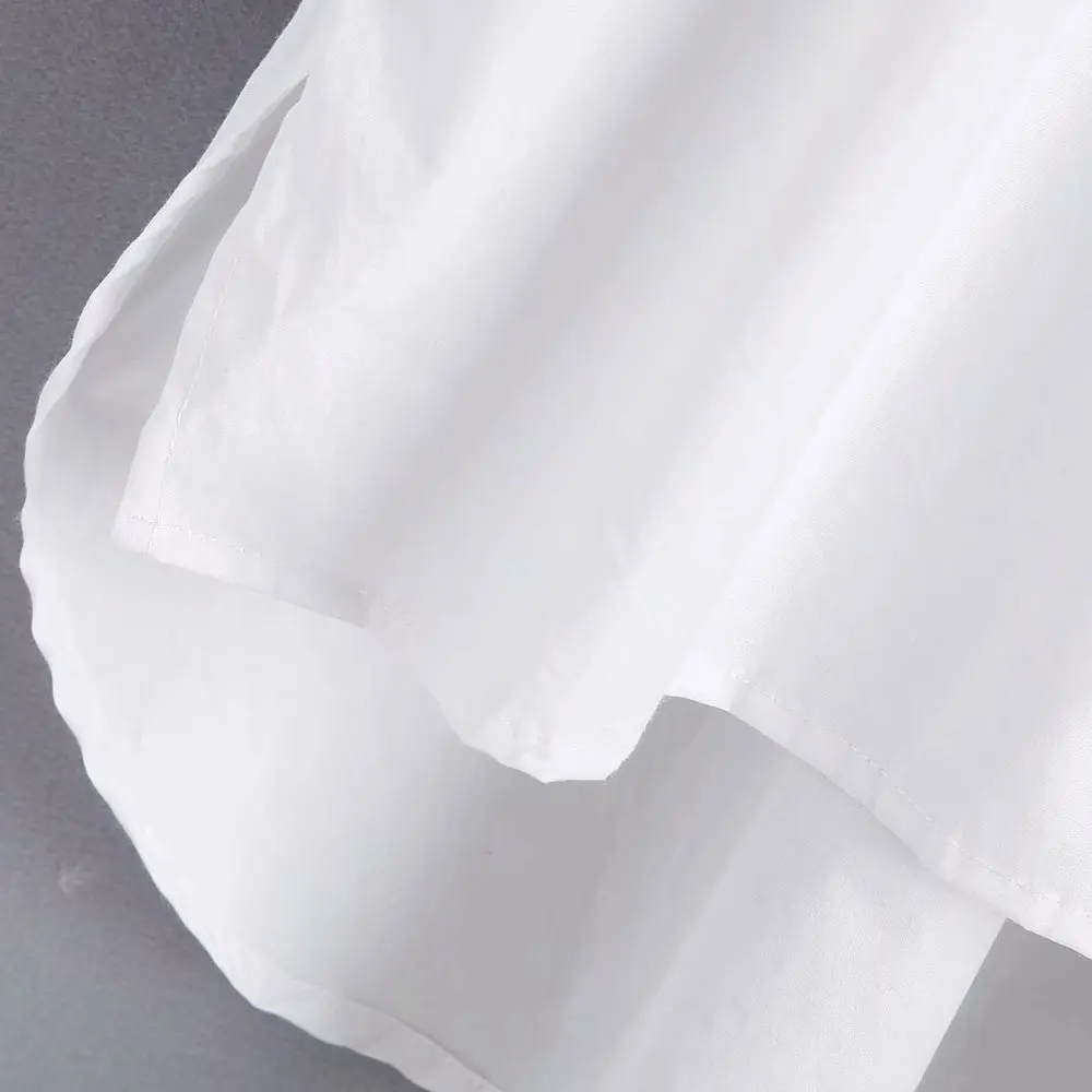TRAF Women Elegant Jewel Buttons Asymmetry Loose Blouses Vintage Fashion Lapel Collar Long Sleeve White Shirts Blusas Chic Tops
