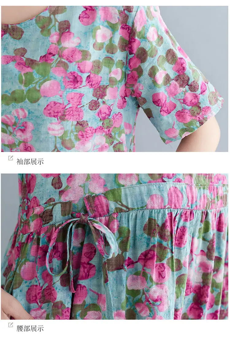 

Summer Women's Dress Print Casual Loose O-neck Cotton Linen Ladies Dress Fashion Elegant Beach Dresses Clothing Plus Size