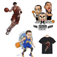 cartoon famous basketball players iron on transfers for clothing diy heat transfer vinyl thermo sticker custom logo patch badge