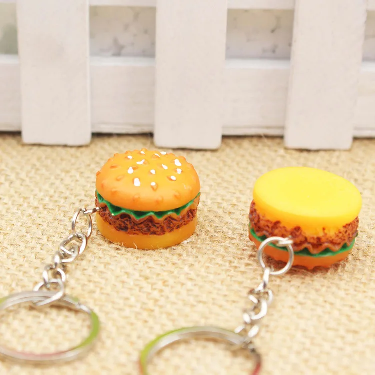 

Mini Cute Resin Simulation Food Key Chains Creative Burger Key Chains Cartoon Car Key Ring Gifts Bag Pendant Jewelry Hot