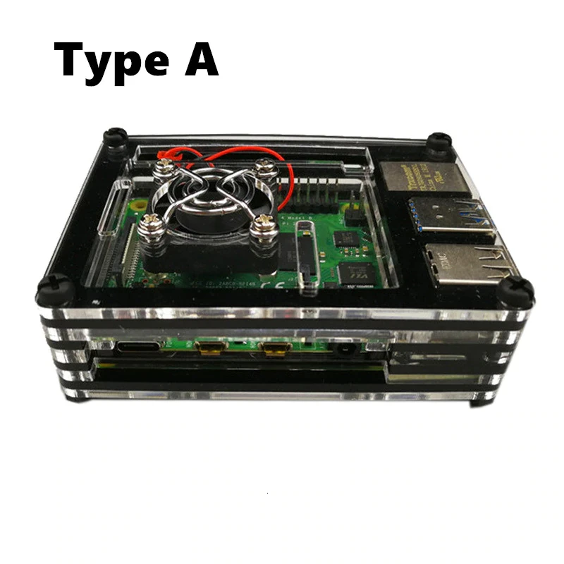 Чехол для Raspberry Pi 4 B с вентилятором 9 слоев прозрачного акрилового чехла Модель