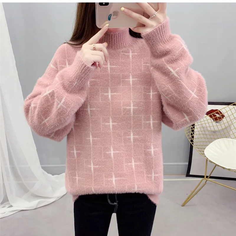 Женский пуловер в стиле пэчворк свободный простой вязаный свитер с
