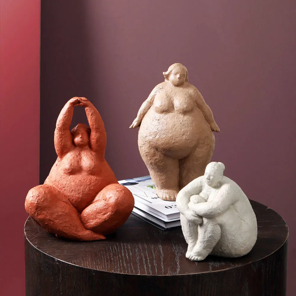 Nordic Living Resin Abstract Fat Lady Yoga Statue Home Decor Decoration Room Figurines For Interior Desk Accessories Sculptures