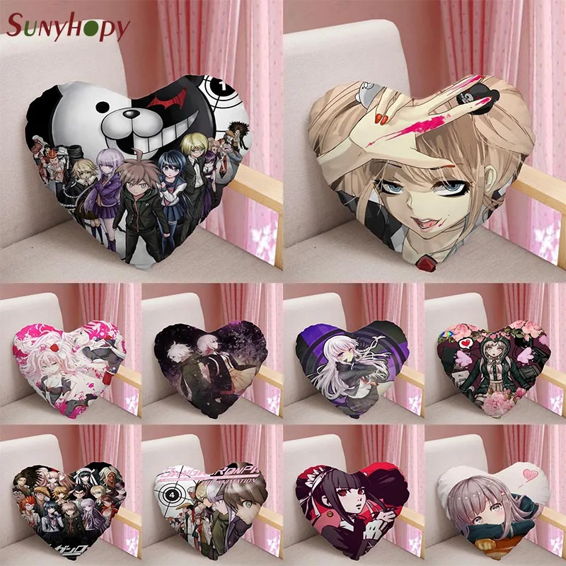 

Подушки в форме сердца Danganronpa на заказ, Наволочка на молнии, атласная ткань, подушка для дома