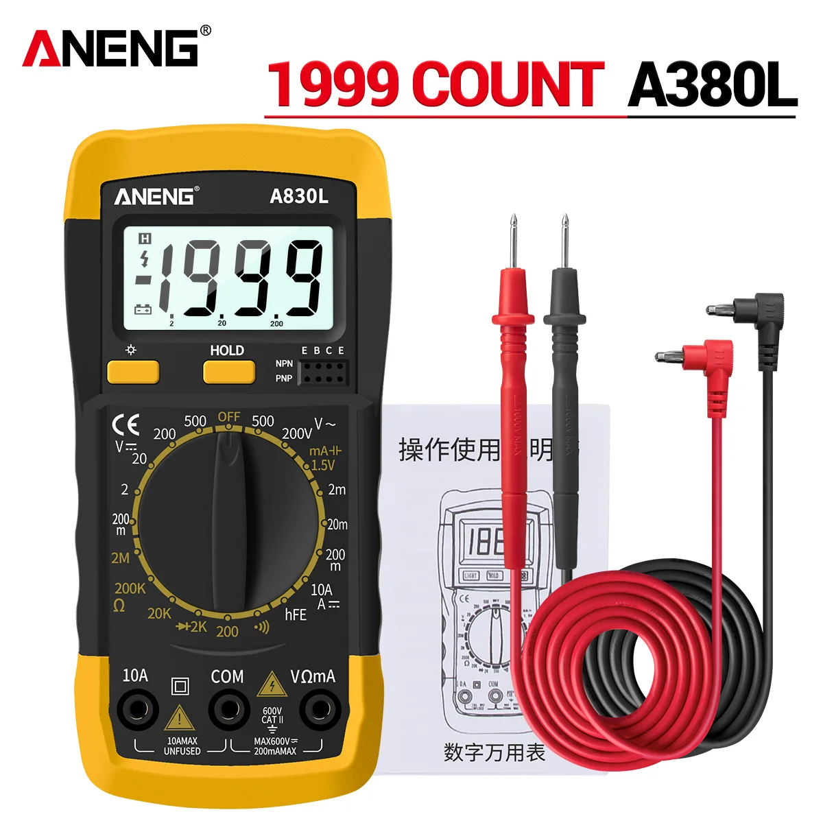 

ANENG A830L LCD Digital Multimeter AC/DC Voltage Current Tester Diode Freguency Multitester Luminou Display With Buzzer Function