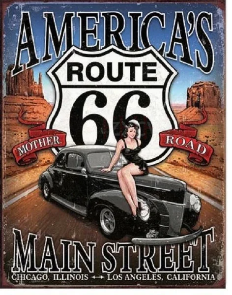 

Железные настенные постеры Route 66 в стиле американской главной улица, дороги, ретро, металлический жестяной знак, винтажная мужская пещера, б...