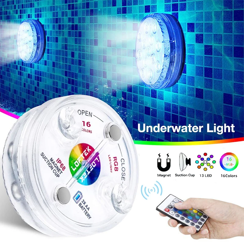 

13LED RGB Submersible Lights 16 Color with Suction Cup for Outdoor Pond Fountain Vase Garden Swimming Pool Underwater Night Lamp