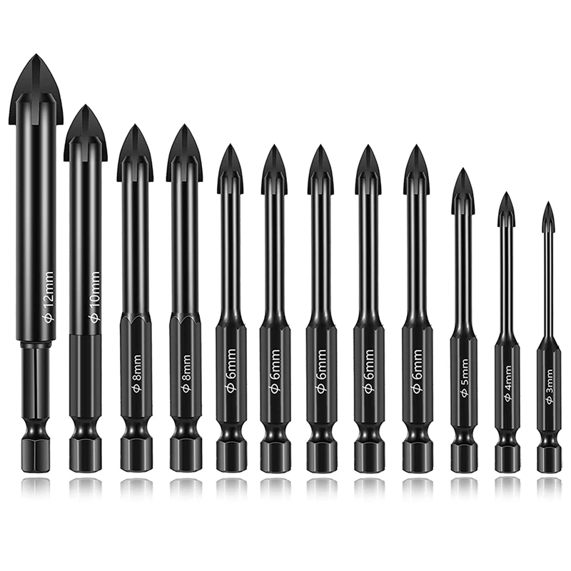 

12 Pieces Glass Concrete Drill Bit Set Masonry Drill Bits For Brick,Tile,Wood,Efficient Universal Drilling (3-12 Mm)