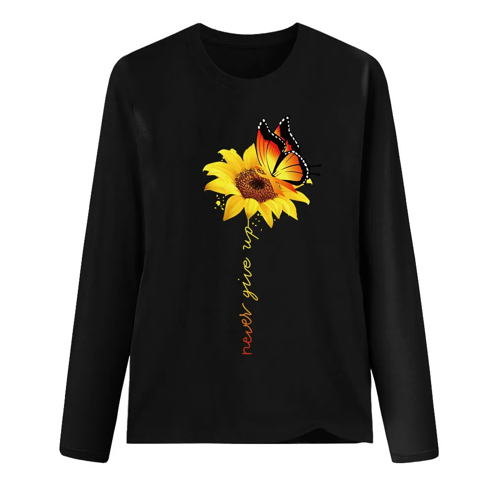 2019 Женская мода плюс размер принт круглый вырез с длинными рукавами женские