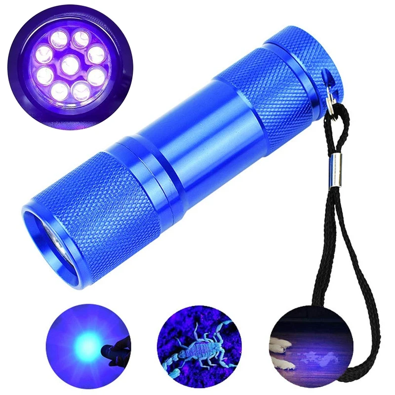 LED UV Flashlight 395nm 9 LEDsPortable Mini Small Torch Detection Light Violet Black | Лампы и освещение