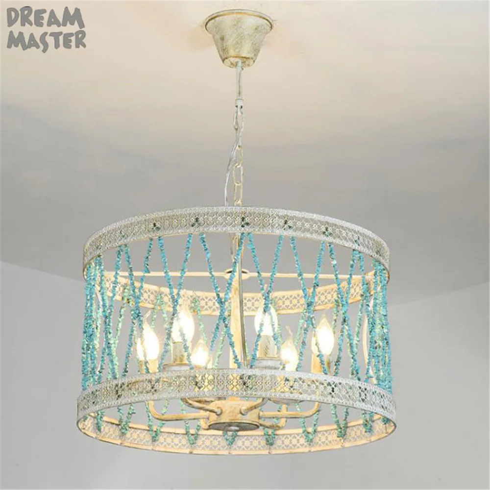 Американская люстра в стиле кантри с синим камнем из кованого железа столовая