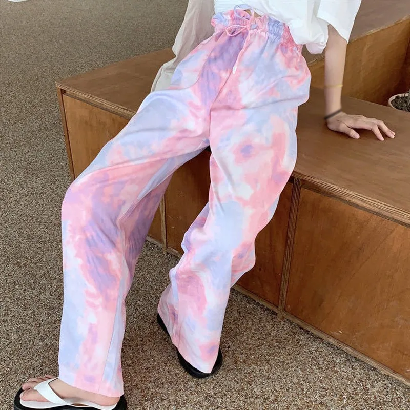 

Explosive Style Tie-dye Pants New Women's Loose Casual Wide-leg Pants Blue Pants Free Size