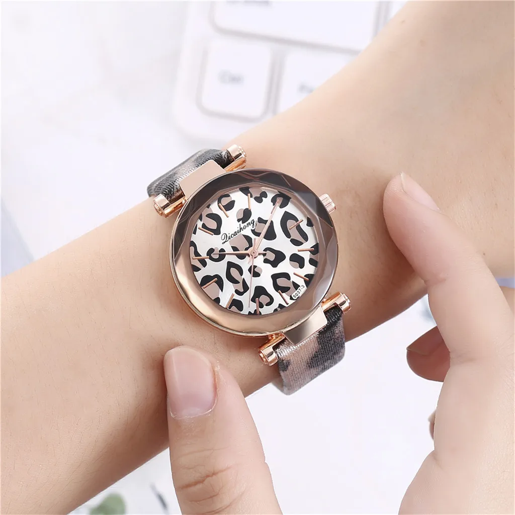 Модные женские часы унисекс Geneva с леопардовым принтом и кожаным ремешком Дамские
