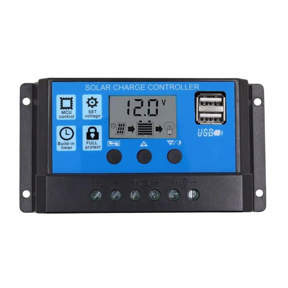 

10A/20A/30A Auto Solar Charge Controller PWM Dual USB Output Solar Cell Panel Charger Regulator 12V24V Power HD LCD Display