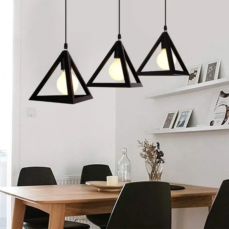 

A Set 25*22cm Retro Industrial Style Triangular Cone Chandelier 110-220V E27 60W Ceiling Mounted Hanging Lamp HWC