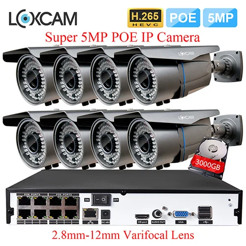 8CH NVR x 8 Cameras LOXCAM H.265+ 8Ch 5MP POE NVR комплект 8X5 Мп Водонепроницаемая камера безопасности POE IP камера 2,8-12 мм зум Видеонаблюдение CCTV камера система - Цвет: 8CH NVR x 8 Cameras